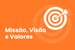 Banner em fundo laranja. No canto da imagem representando um alvo - Missão, visão e valores